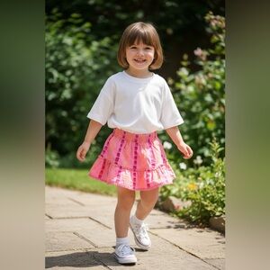 Pink and Yellow girls cotton a line tiered colorful Skirt size 6